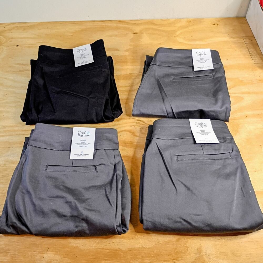 NWT Lot 4 Croft & Barrow 12 Reg Effortless Stretch Pants Straight Black Grey